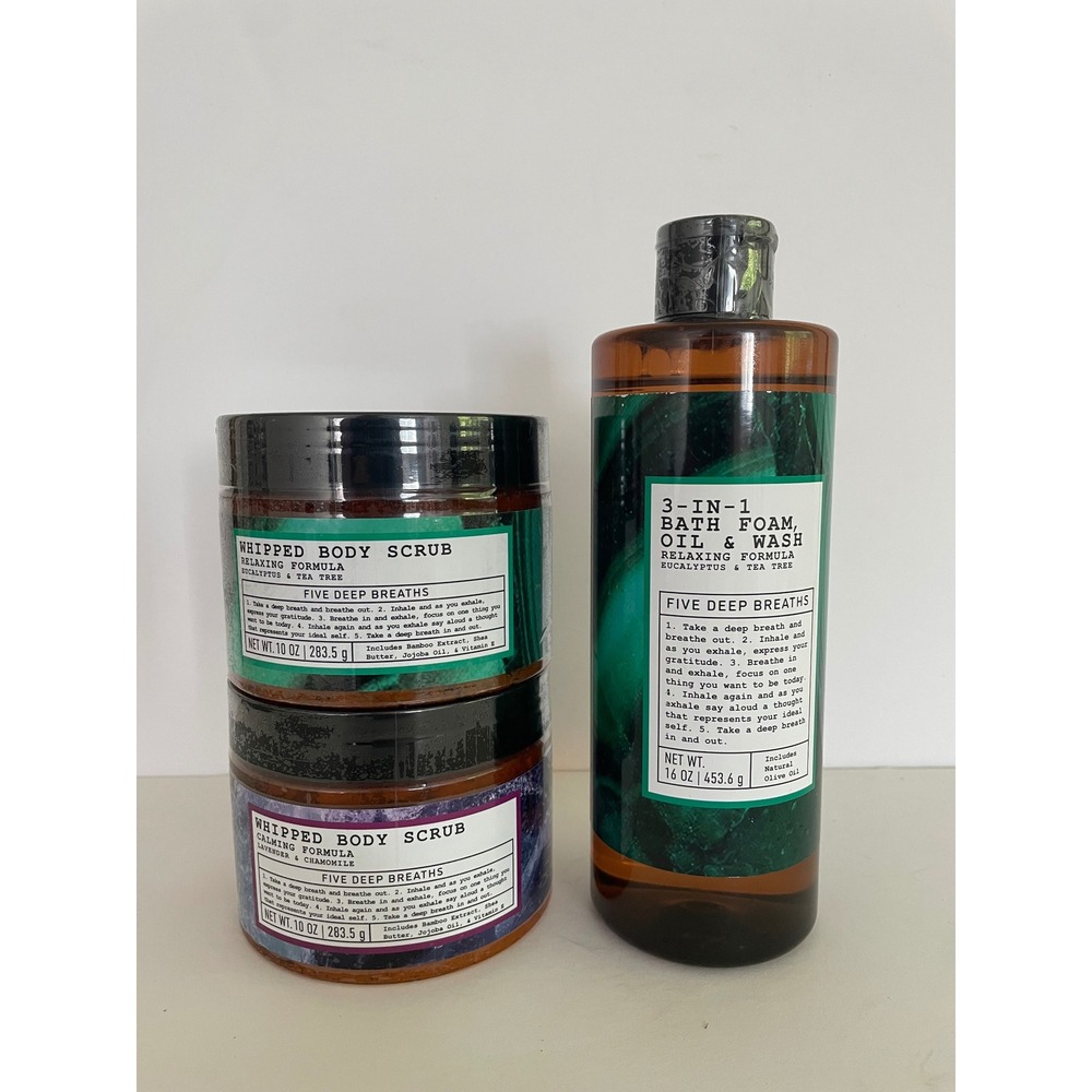 Five Deep Breaths Whipped Body Scrubs & Bath Foam Oil Wash Eucalyptus Set 3pc‎